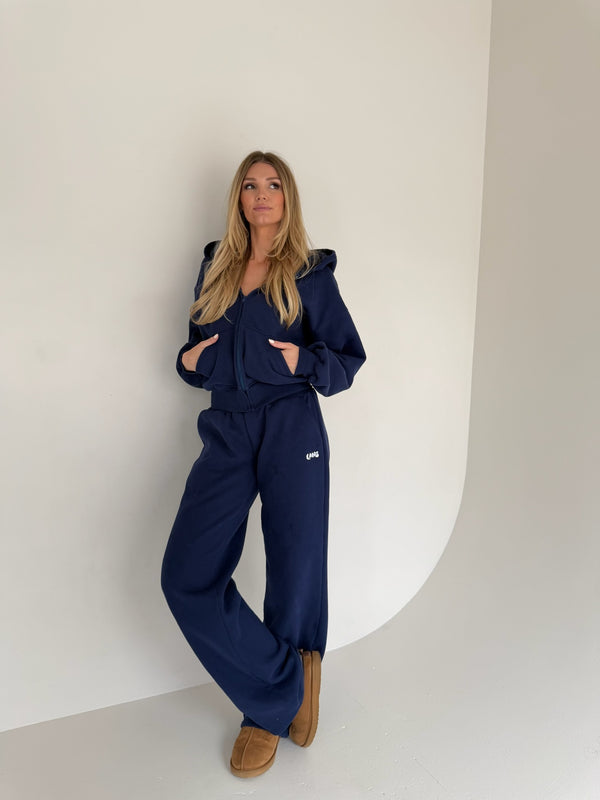 Navy Blue Satin Hoodie Set